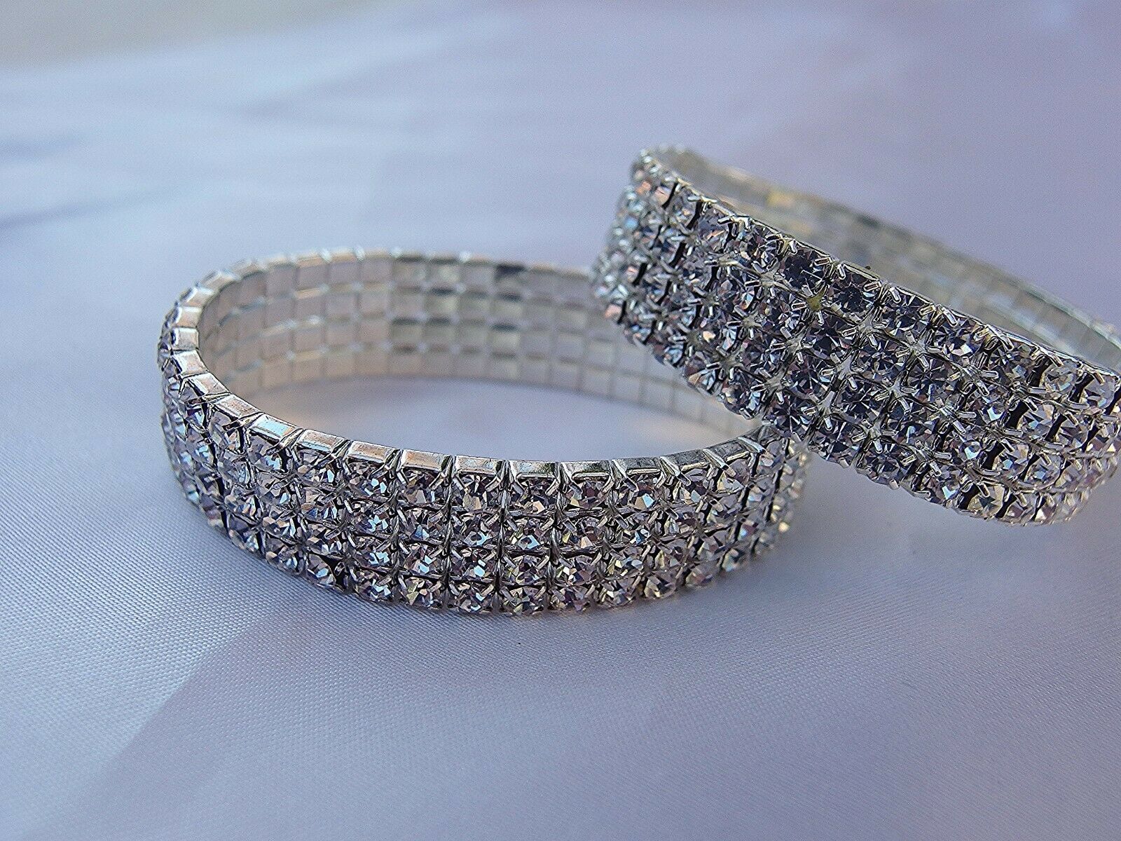 Lot Of 2 Bright Shiny Clear  Rhinestone Expansion Bracelets 1/2" Wide