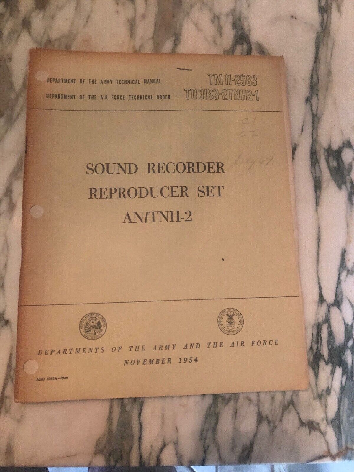 Dept Of Army Sound Recorder Reproducer Set An/tnh-2 Tm 11-2583 Nov 1954 Guide
