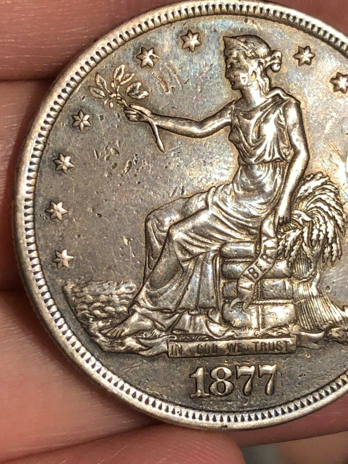 1877 S Silver Trade Dollar- Xf Details