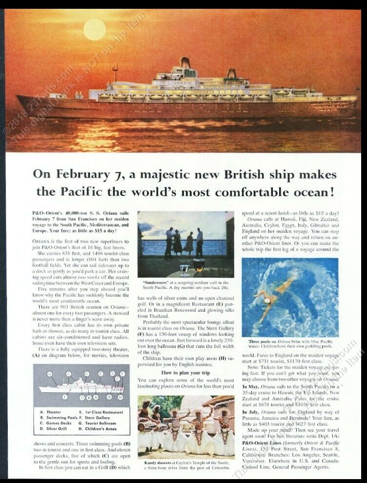 1961 Ss Oriana Ship Maiden Voyage Photo P&o Orient Line Travel Vintage Print Ad