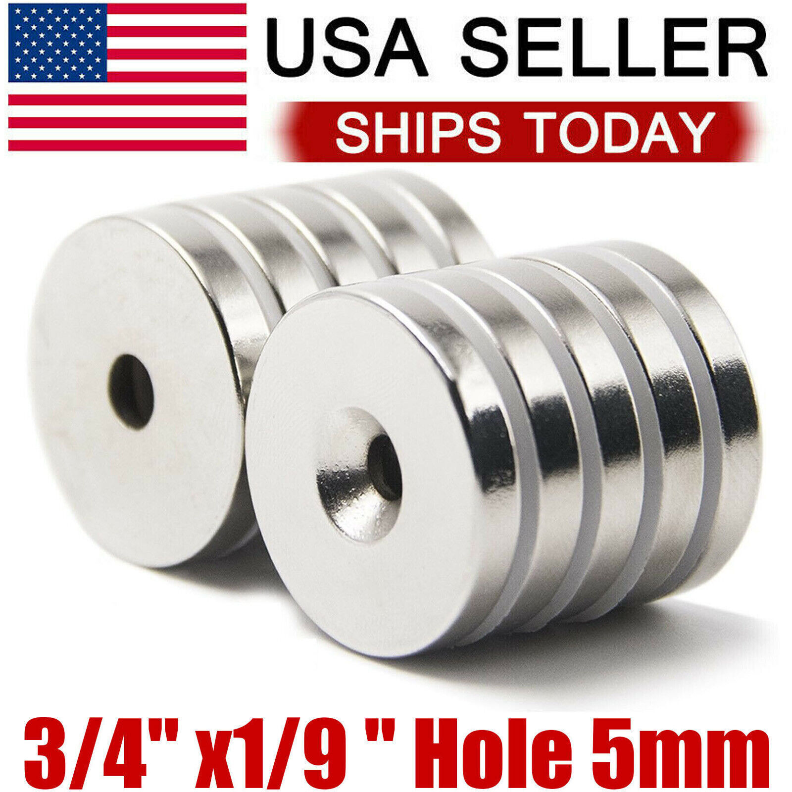 10 50 Strong Countersunk Ring Magnets 3/4
