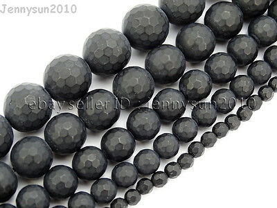 Natural Black Onyx Gemstone Faceted Round Beads Matte 15.5'' 6mm 8mm 10mm 12mm