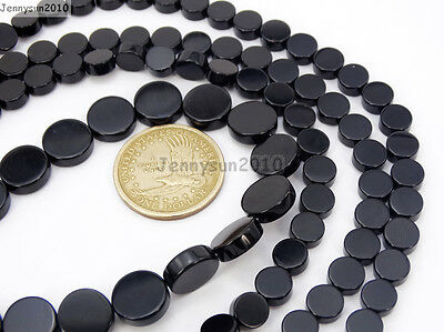 Natural Blak Onyx Gemstone Flat Round Coin Loose Beads 15'' 6mm 8mm 10mm 12mm