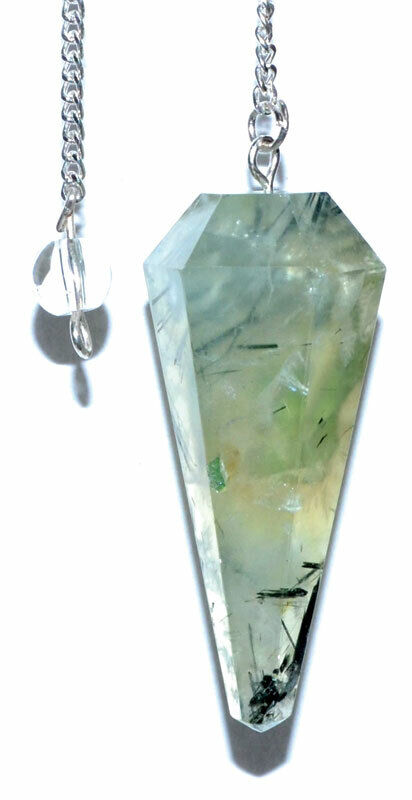 6-sided Prehnite Faceted Crystal Gemstone Pendulum