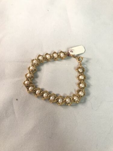 Vintage Napier Goldtone And Faux Pearl Link Bracelet