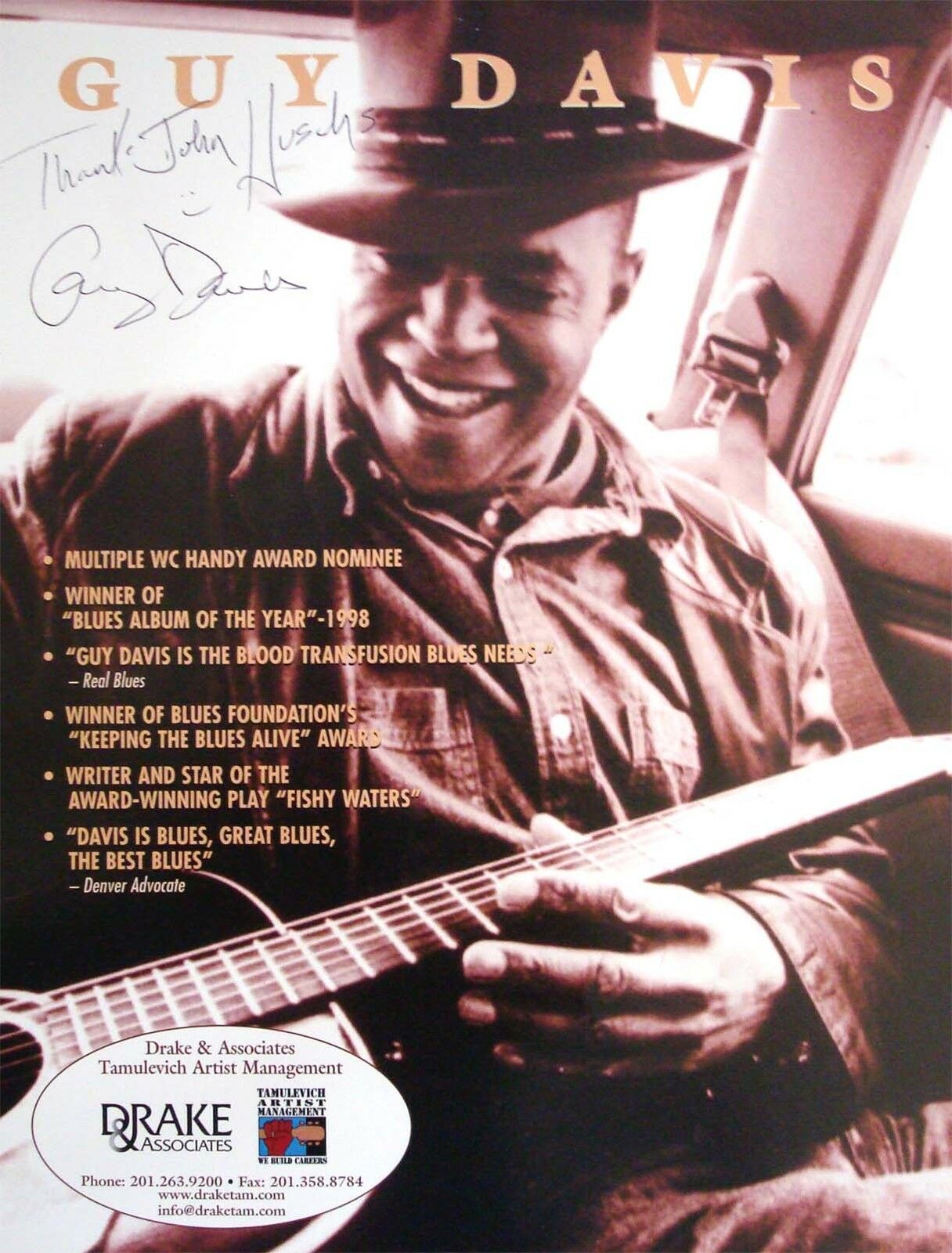 Guy Davis Signed 8x11 Promo Photo / Autograph Blues Guitarist