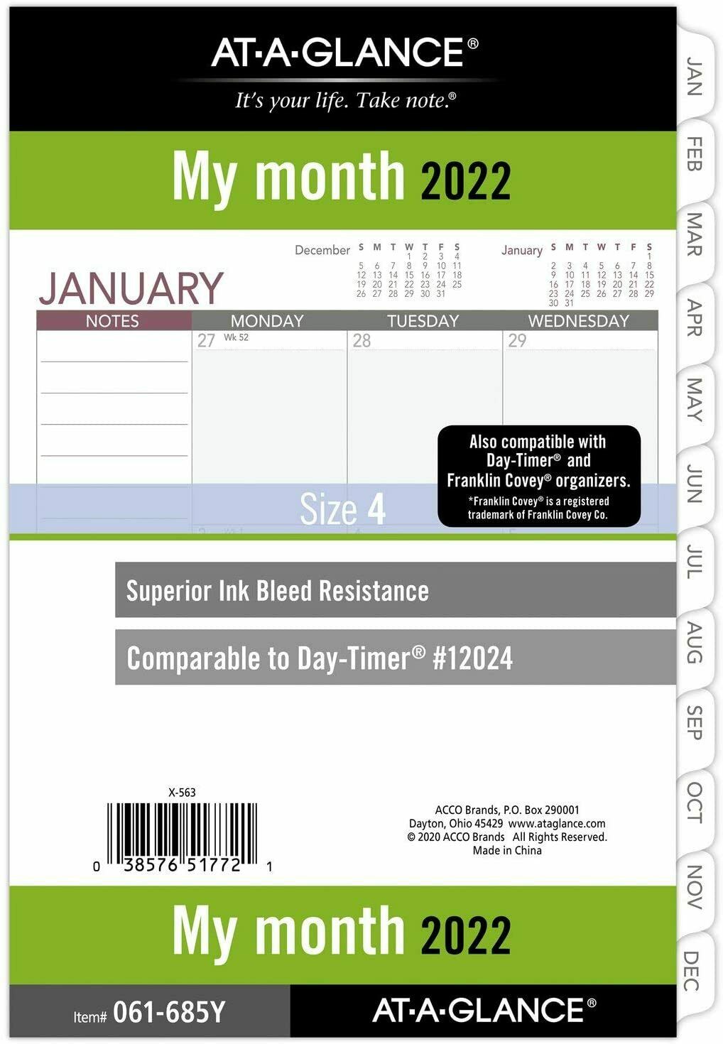 At-a-glance 2022 Monthly Planner Refill Size 4 (day-timer #12024) Item #061-685y
