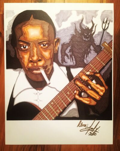 Mississippi Delta Blues Legend Robert Johnson Sketch Print Signed By Artist TK