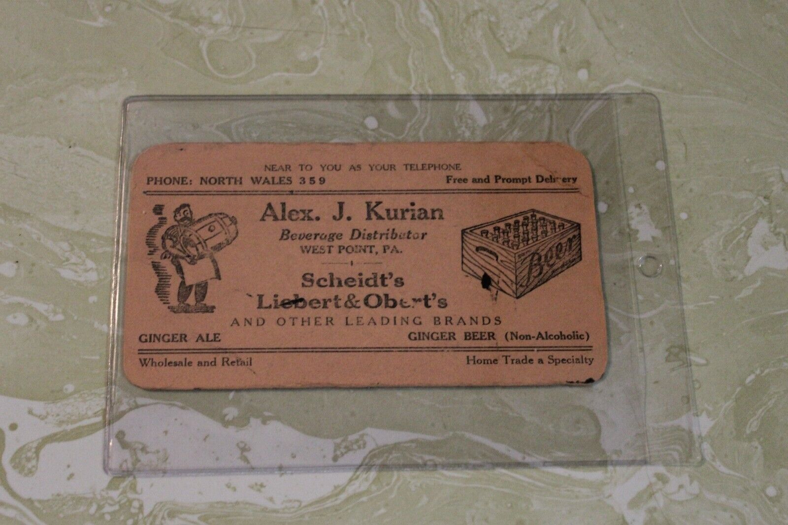 As Found, Ink Blotter From Alex. J. Kurian Beverage Distributor West Point, Pa.