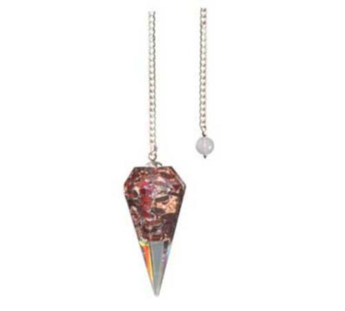6-sided Garnet Orgone Gemstone Crystal Pendulum