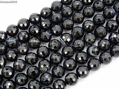 Natural Black With Stripe Onyx Gemstone Faceted Round Beads 15.5'' 6mm 8mm 10mm
