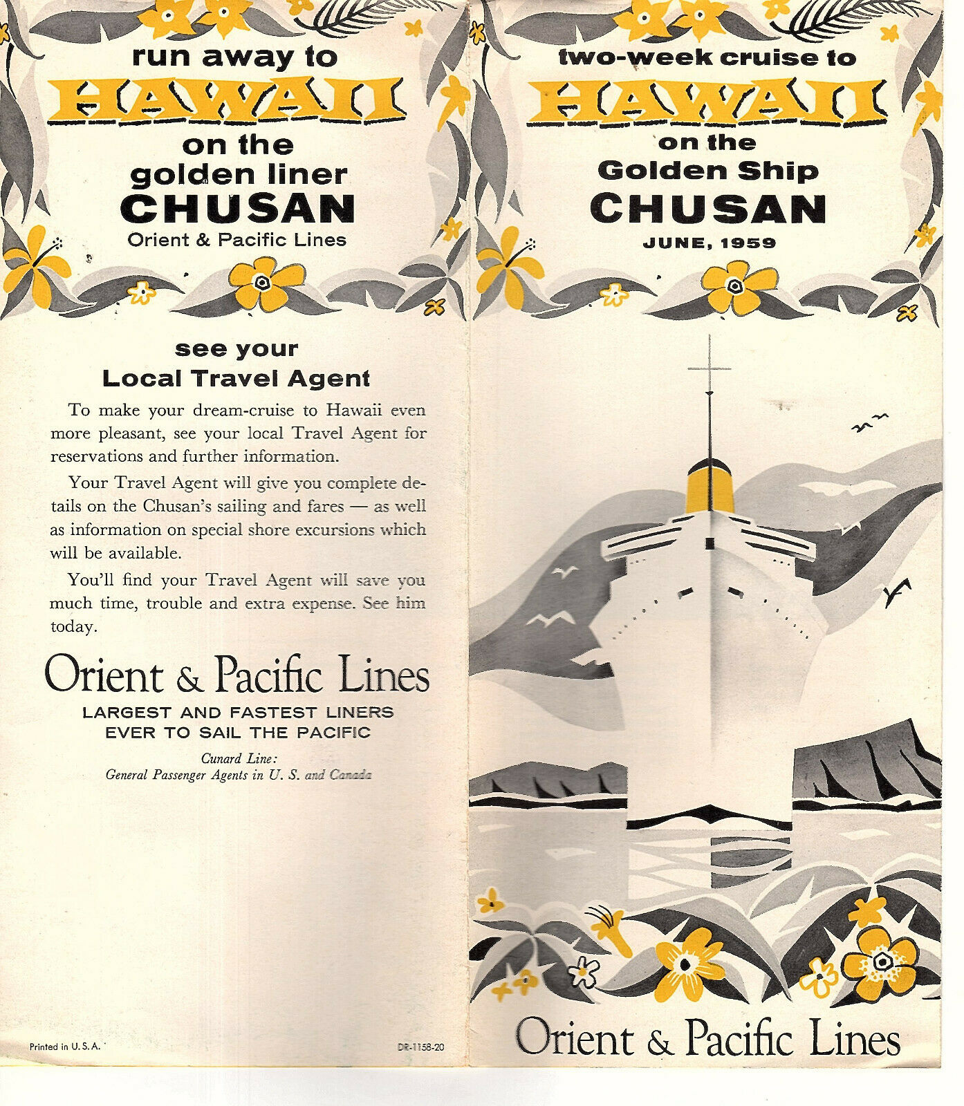 Orient & Pacific Lines 1959 Cruise Brochure 2 Week Cruise To Hawaii Ss Chusan