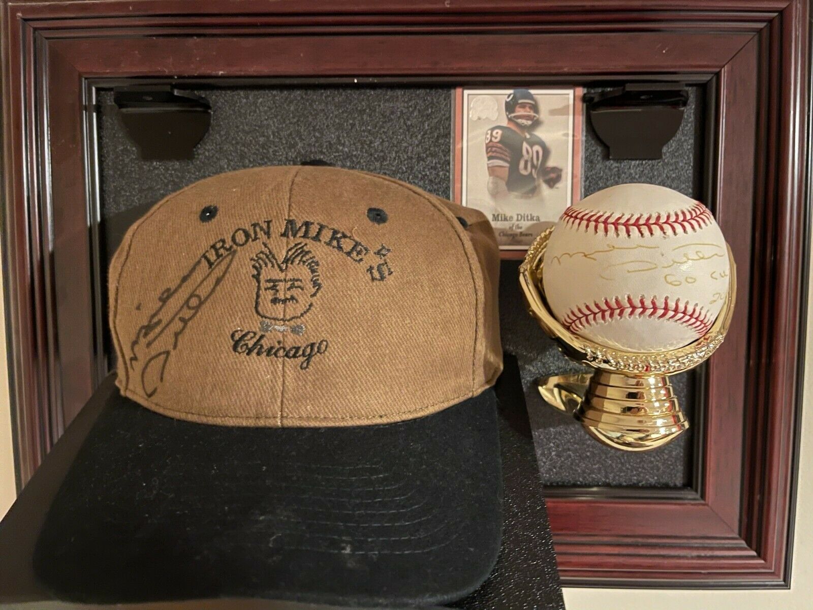 Hofer Mike Ditka Signed Hat & Baseball W/chicago Bears Logo Display Beckett Coa