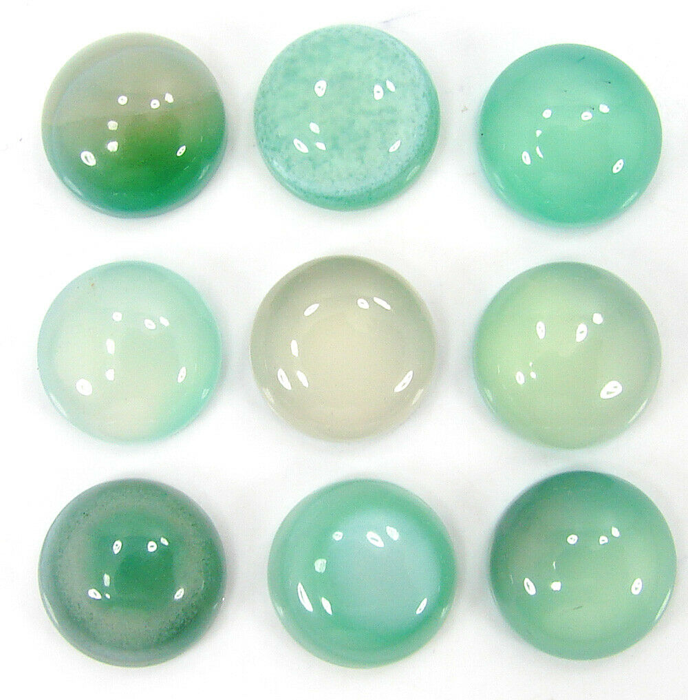 54.55 Ct Natural Green Onyx 12 Mm Loose Gemstone Round Cabochon 9 Pc Lot - 40013