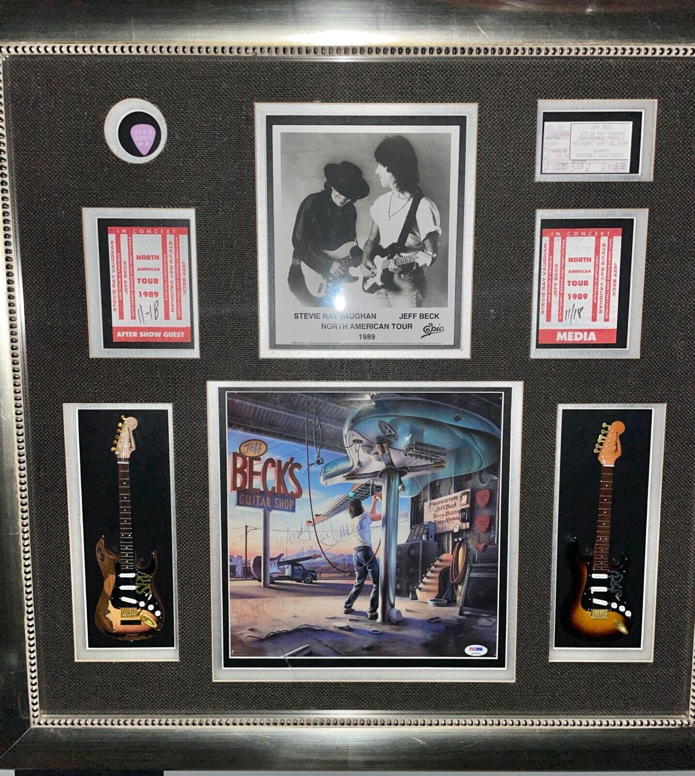 Jeff Beck & Stevie Ray Vaughan Autographed Album Cover Guitar Pick Psa Loa Coa