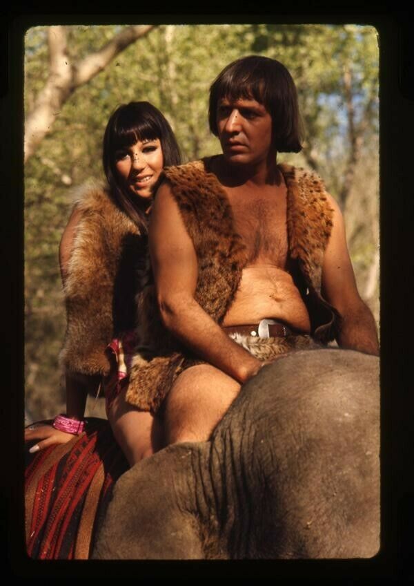 Sonny & Cher Vintage bare chested pose on Elephant Original 35mm Transparency