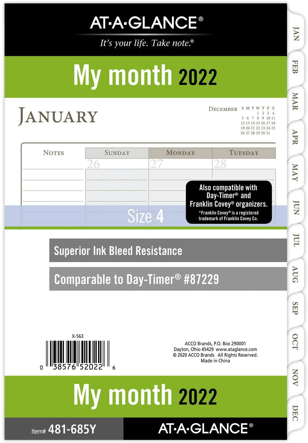 2022 Monthly Planner Refill By At-a-glance, 87229 Day-timer, 5-1/2" X 8-1/2"