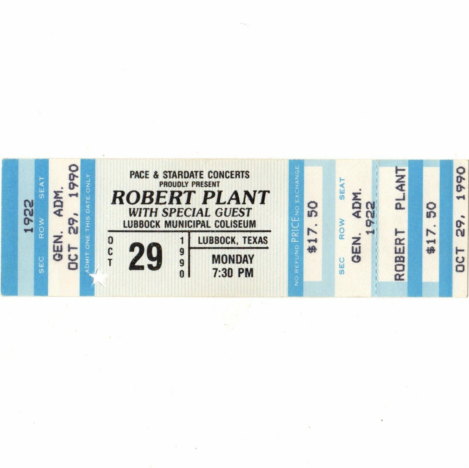 ROBERT PLANT & BLACK CROWES Concert Ticket Stub LUBBOCK TX 10/29/90 LED ZEPPELIN