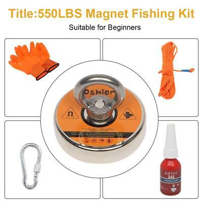 550LBS Salvage Neodymium Metal Fishing Magnets Pulling Hunting 20M Rope+ Gloves