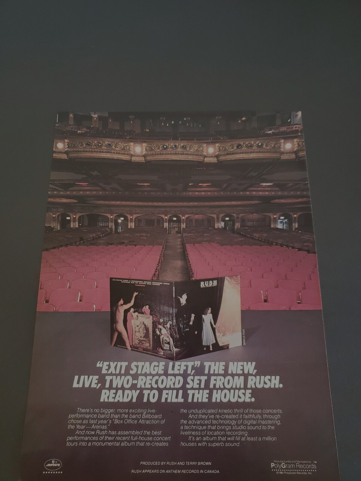 Rush  " Exit Stage Left "  1981  Rare Original Print Promo Poster Ad