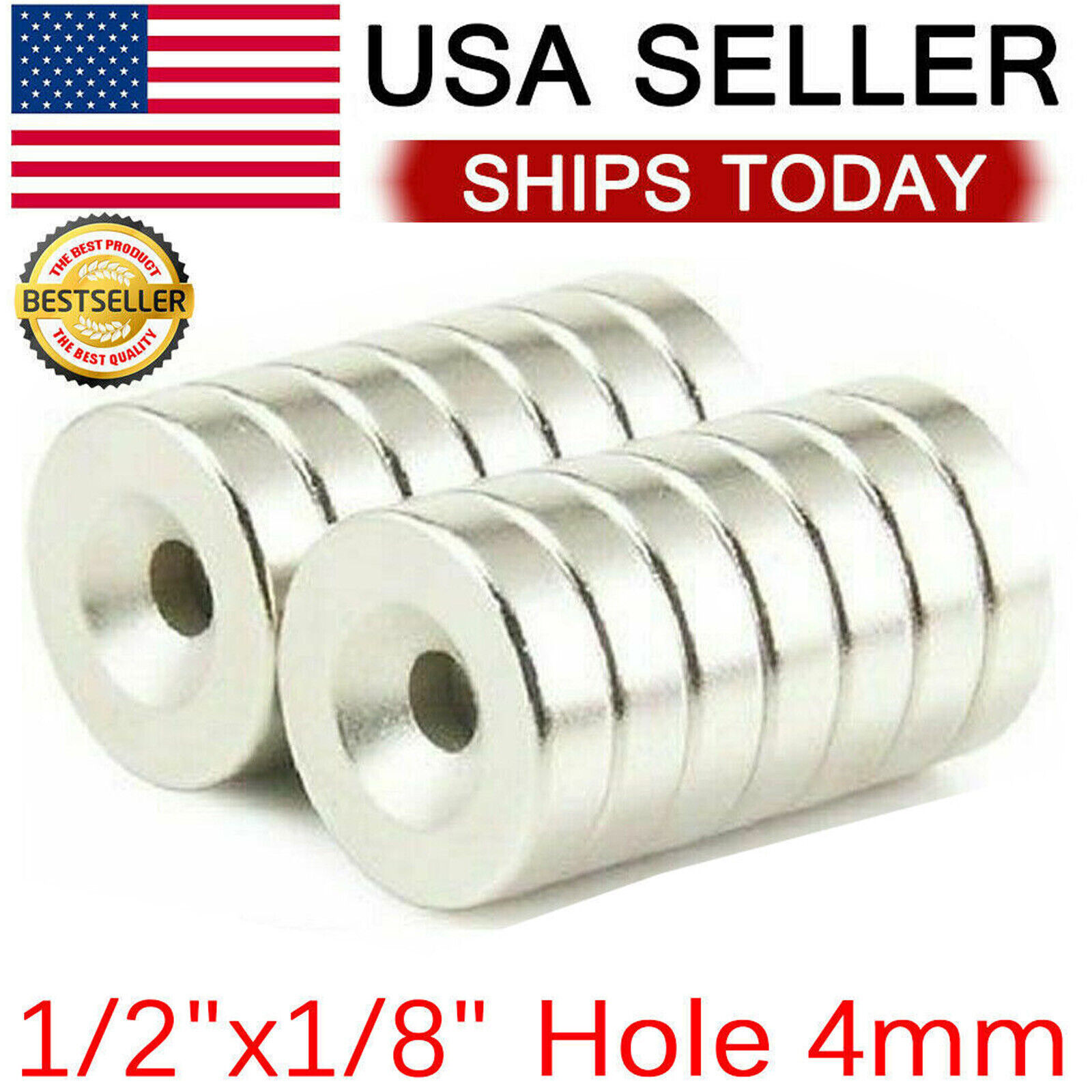 25 50 100 Strong Countersunk Ring Magnets 1/2