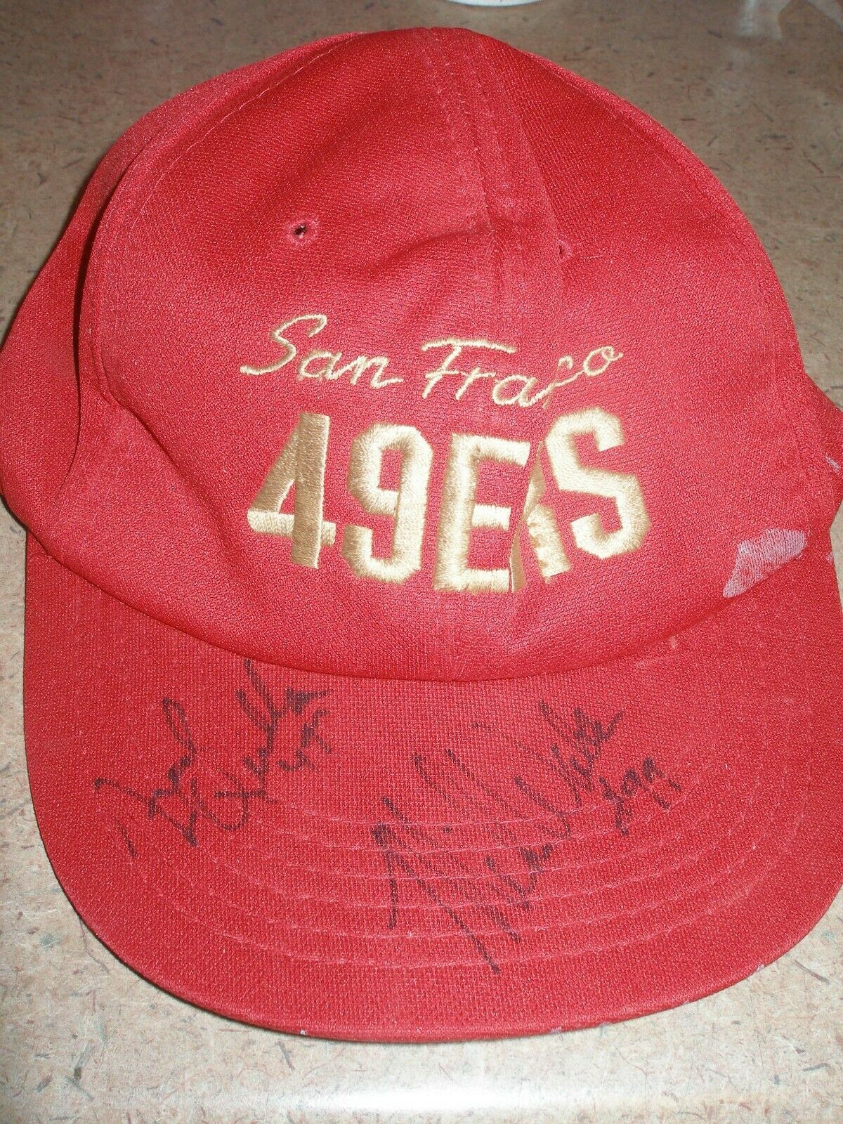 Autographed San Francisco 49ers Hat - Fred Quillan Center (d'16) Mike Walter LB