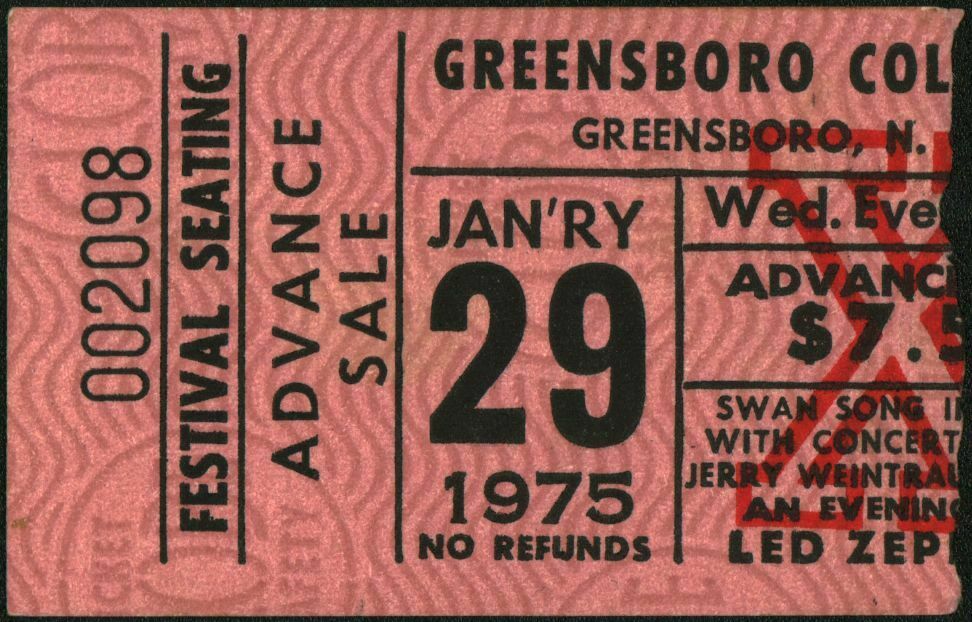 LED ZEPPELIN-John Bonham-1975 RARE Concert Ticket Stub (Greensboro Coliseum)
