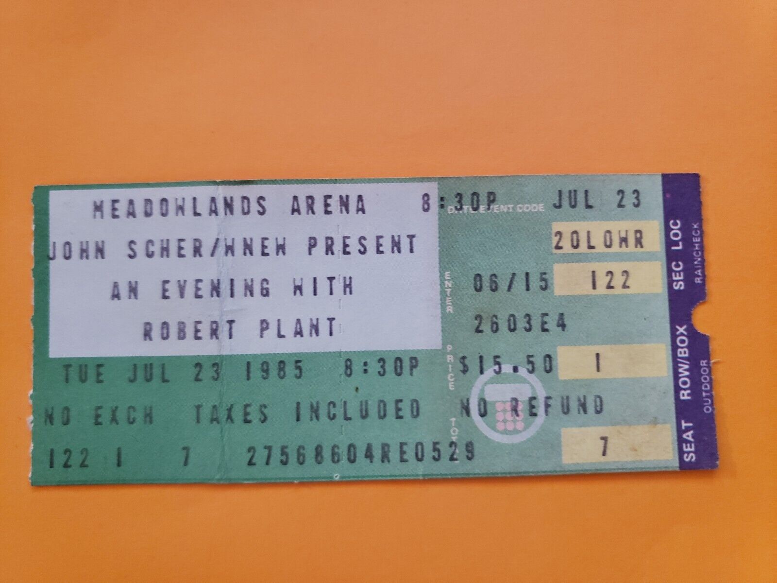 Robert Plant W/ Jimmy Page 1985 Ticket Stub Brendan Byrne Meadowlands Arena Nj